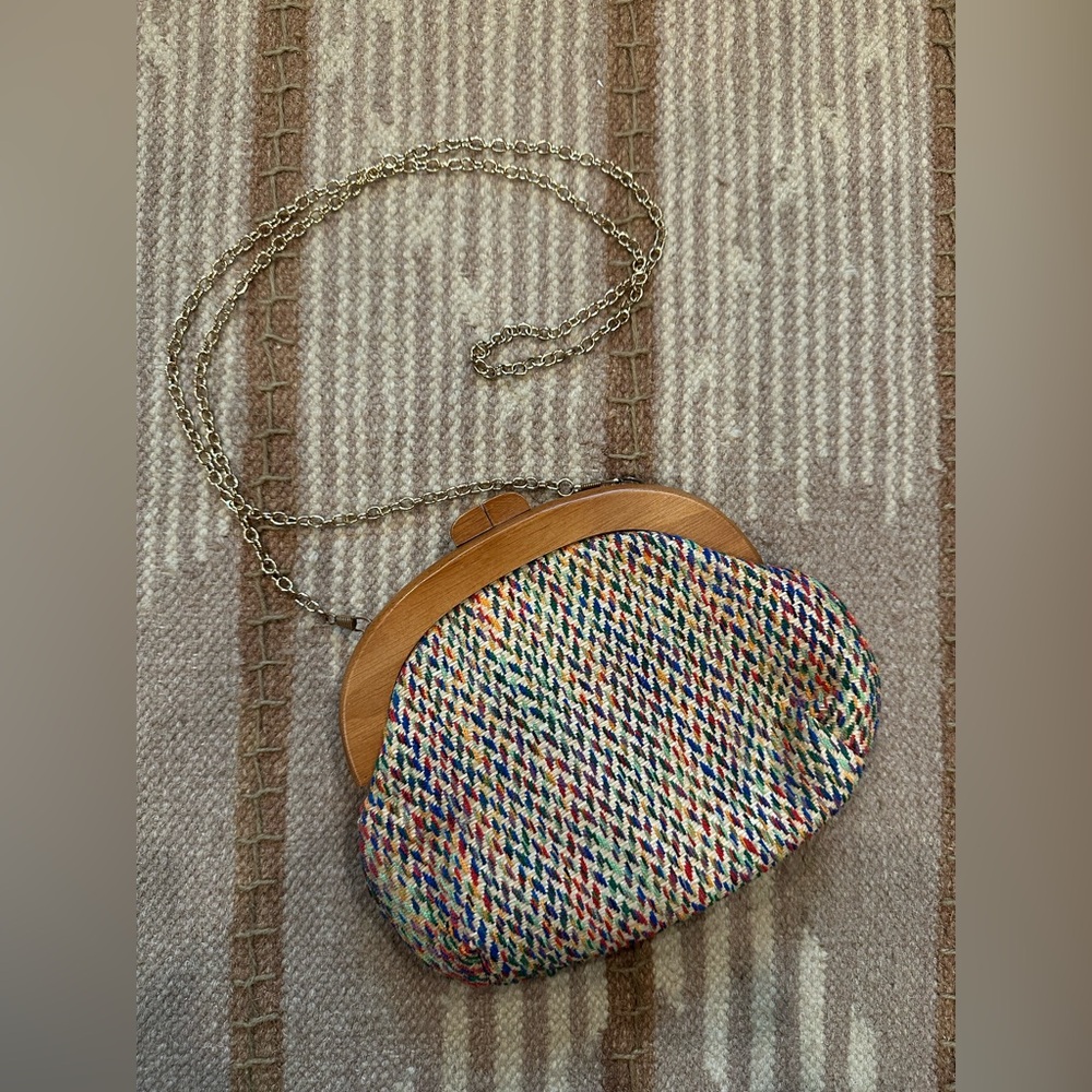 Multicolor Woven Clutch with Chain Strap